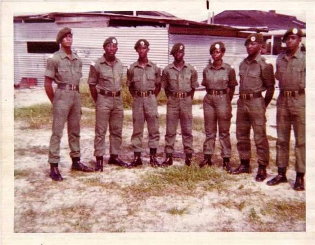 Officer Cadet Bridget,Cadet Bridget Smith 3rd from right, guyana women's army corps, Guyana, Guyanese GDF, Female Officers, Course 6 1976 
